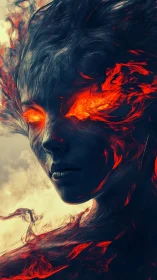 Ember-eyed spirit in swirling smoke and molten light.