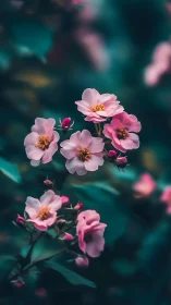 Delicate Pink Blossoms Dancing in Teal Light.