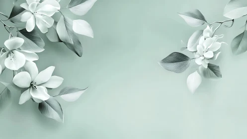 Floral branches frame central negative space on pale field