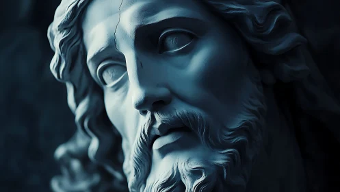 Monochrome marble visage under cinematic raking light.