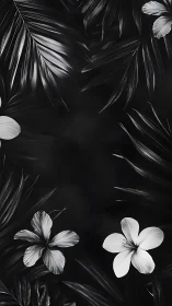 Black and White Floral Composition with Tropical Foliage