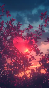 Radiant Heart Silhouette: Luminescent Core Surrounded by Botanical Foliage