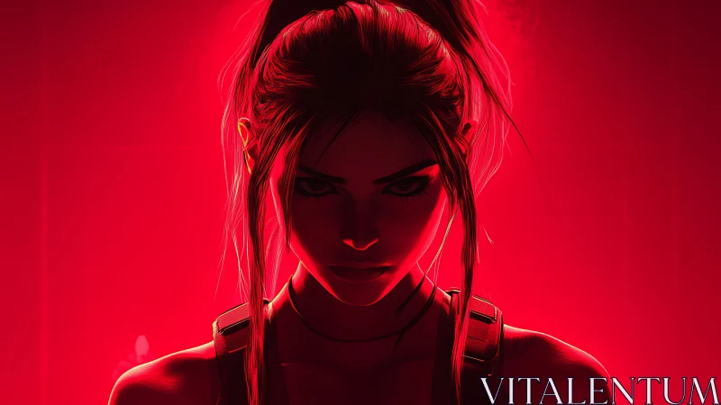 Red backlit cyberpunk heroine portrait in intense chiaroscuro