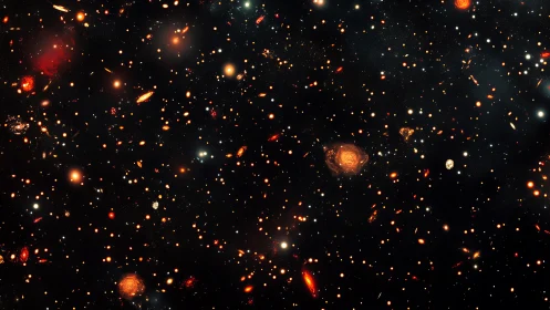 Star orchard of ember galaxies in a velvet-black cosmos.