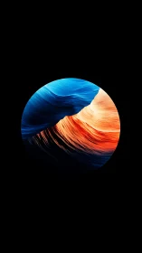 Circular dual-toned abstract wave on black background.