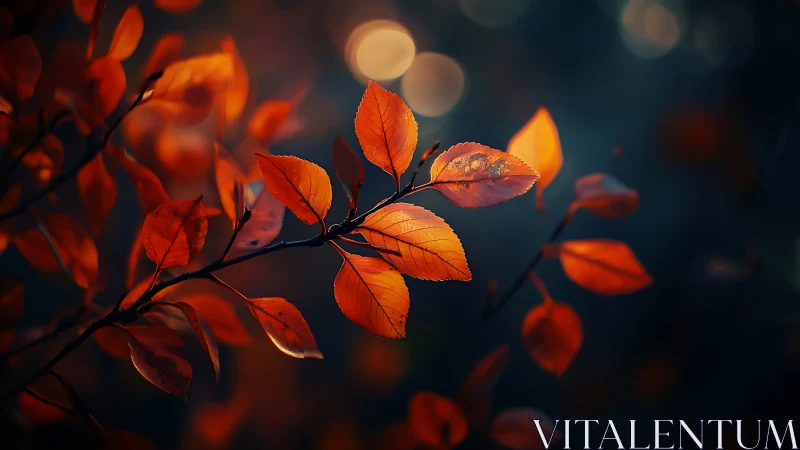 Vibrant autumn leaves in soft focus, moody nature photography.