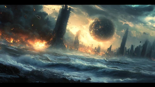 Tidal urban collapse under incendiary orbital singularity.