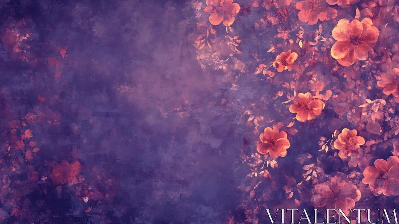 Floral pattern on textured purple digital background.