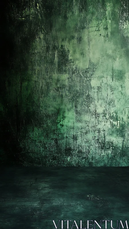 Emerald textured wall with dark concrete floor backdrop.