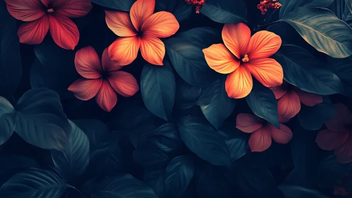 Radiant Blooms Dance in Midnight's Embrace.