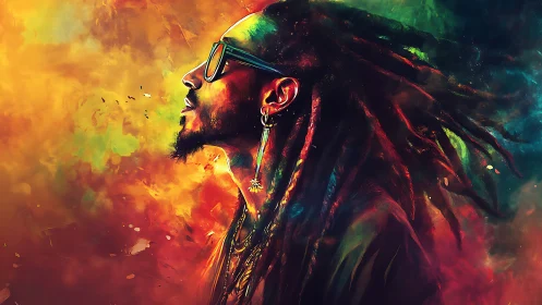 Vibrant side profile of man with dreadlocks in color burst