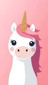 Cute white unicorn portrait against soft pink gradient