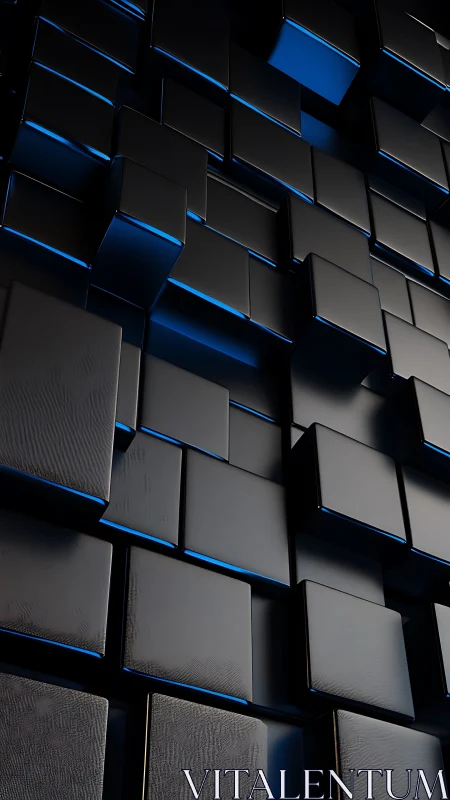 Stacked black cubes with subtle blue light accents.