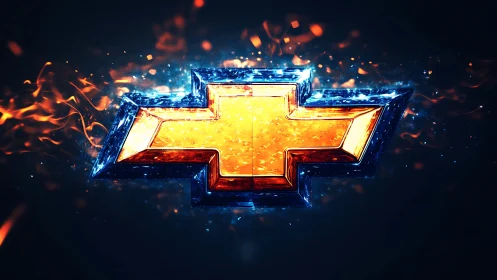 Chevrolet bowtie emblem in fiery glowing 3D render.