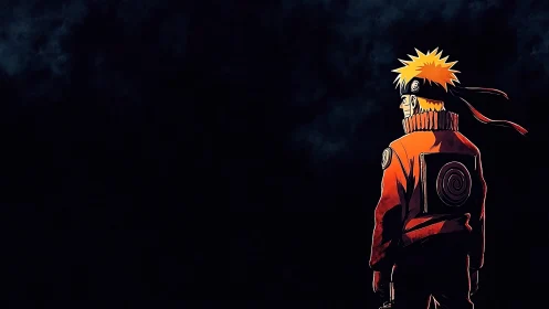 Solitary ninja strides into storm-darkened horizon night.