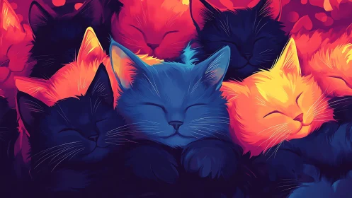 Neon Dreams: Glowing Cats in Electric Harmony.
