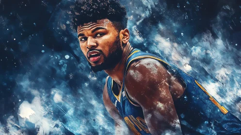 Basketball player portrait rendered in dynamic digital paint