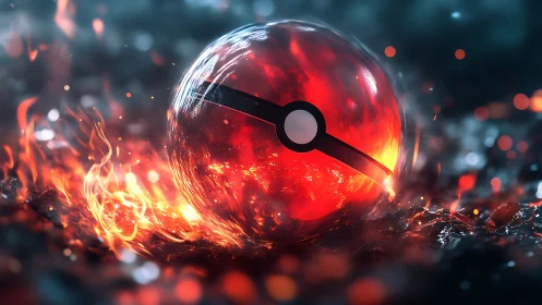 Pokéball rendered with fire effects and thermal lighting.