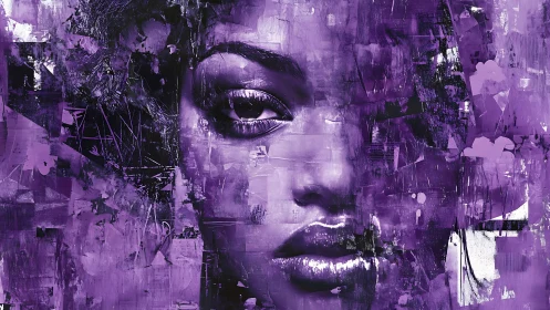 Violet urban muse dissolves into abstract city echoes.