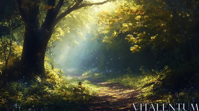 Luminous Forest Canopy with Crepuscular Light Rays.