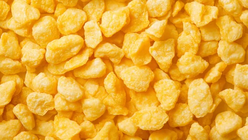 Close-up image shows clustered yellow puffed cereal pieces