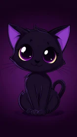 Mystical Black Kitten with Luminous Purple Eyes.