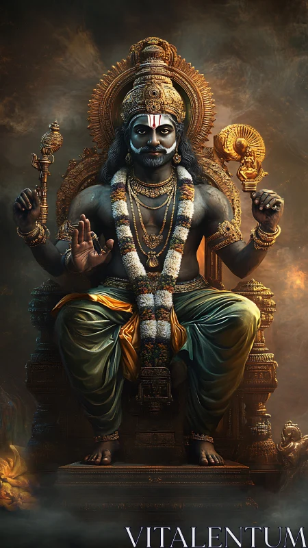 Seated deity figure rendered in detailed digital sculpture