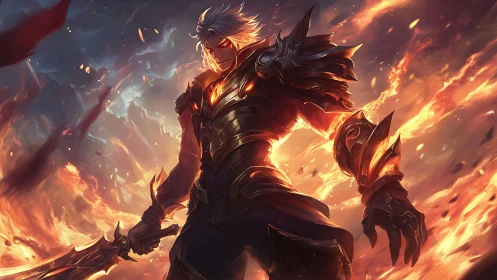 Armored flameborn warrior in dynamic fantasy key art.