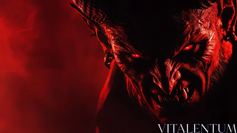 Horned demonic creature head in red monochrome lighting.