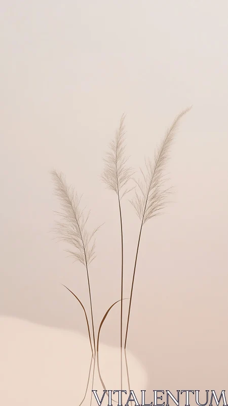 Minimal pampas grass stems against soft beige background.