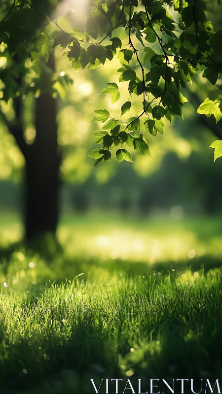 Sunlit park leaves offer a quiet, gently glowing retreat.