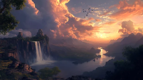 Sunset kingdom over thunderfall cliffs and river of light.