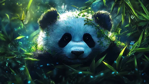 Moonlit bamboo dream with a shy, glowing forest panda.