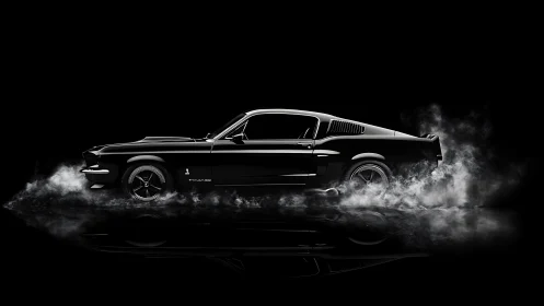 Classic fastback car is rendered in profile against black