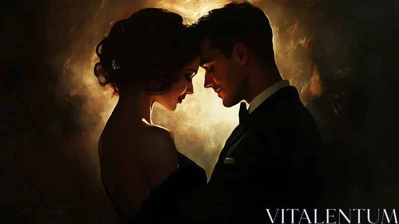 Intimate Embrace: Silhouetted Couple Against Golden Luminescence.