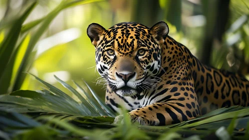Jaguar in shallow depth-of-field rainforest portrait with sharp rosette pattern