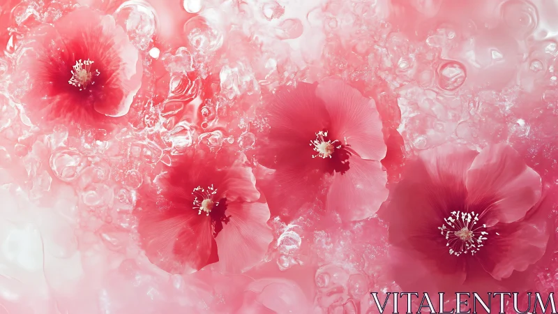 Hibiscus Blooms Immersed in Hydrodynamic Fluid Matrix.