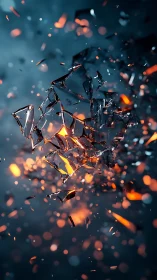 Shattered Glass Explosion with Incandescent Light Emission.