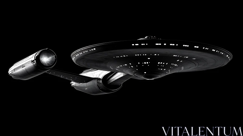Sleek starship glides through deep black interstellar space
