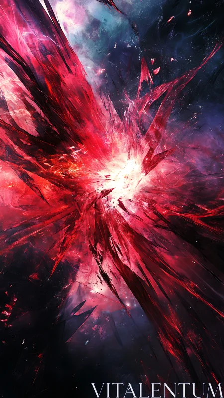 Crimson nebula shards erupt and carve light through void