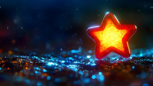 Glowing Orange Star Shaped Object in Vibrant Fantasy Style.