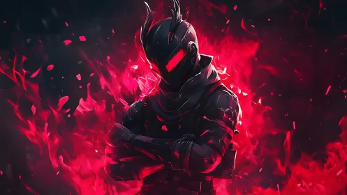 Cyberpunk inferno operative in dynamic red flame silhouette.