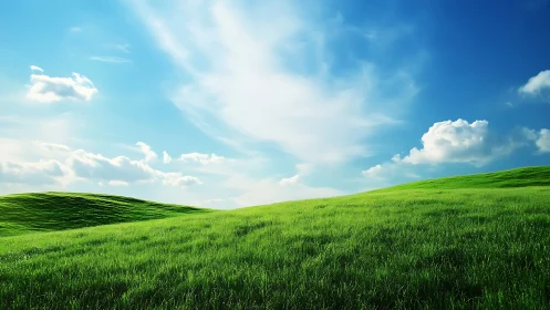 Soft rolling green hills under an open summer sky.