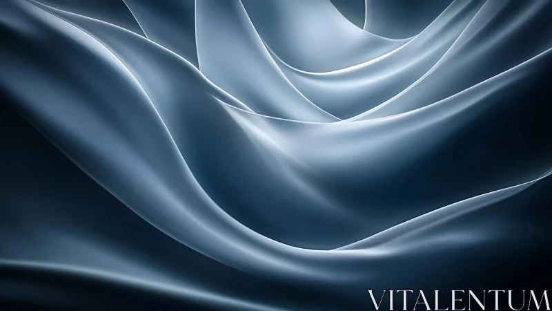 Undulating metallic silk waves form a luminous abstract landscape