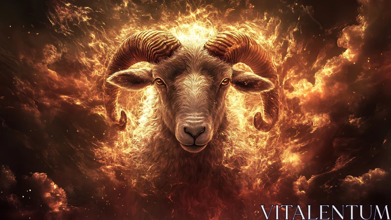 Astrological ram in plasma corona with high-detail volumetrics.