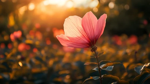 Delicate Cosmos Flower Glowing in Golden Hour Light