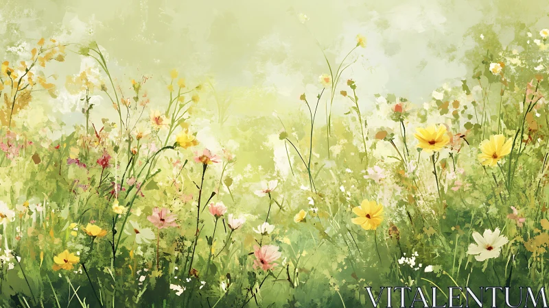 Wildflower meadow with soft green background and light tones.