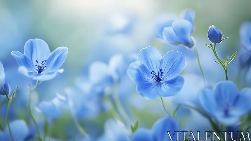 Blue Flax Flowers in Soft Focus Field.