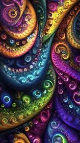 Multicolored fractal spiral pattern with layered curved forms.