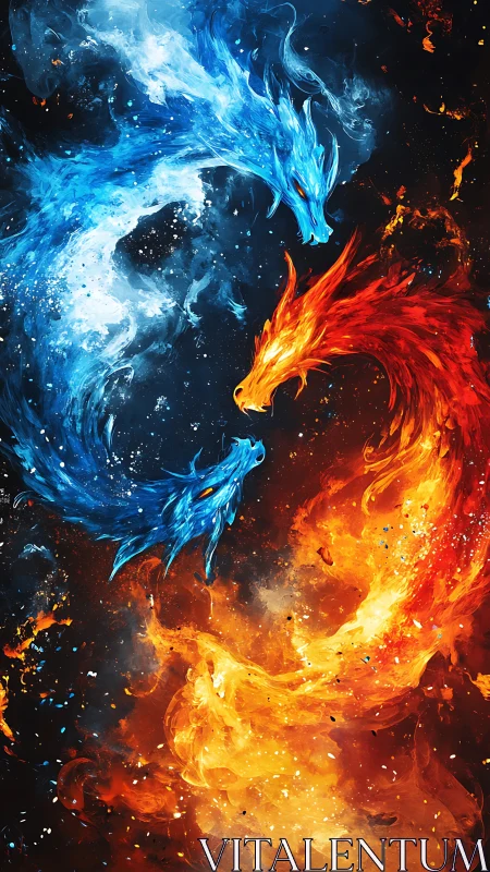 Twin element dragons carve a blazing circle of frozen fire